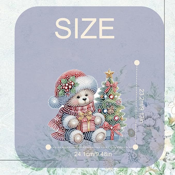 TDFERAN DIY 5D Diamond Painting Kits Hanging Sign 12x20cm Christmas Wall Art Sign Diamond Art Suncatcher Window Hanging Ornament Window Pendants Home Garden Wall Door Paint with Diamonds Wreath Bear