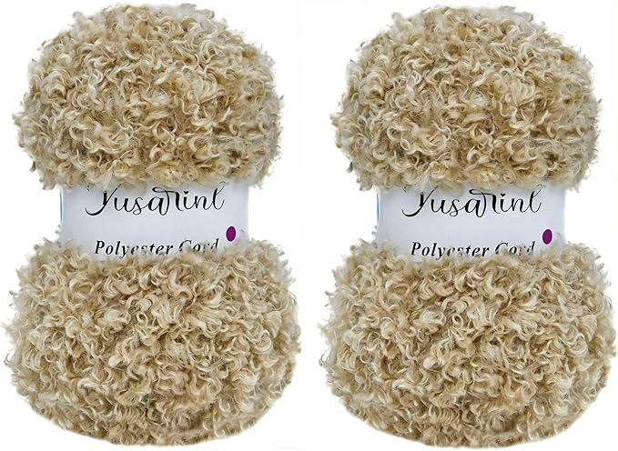 (32 Colors Available) Yusarinl 2 Skeins Teddy Bear Yarn,Fuzzy Yarn for Crochet Polyester Plush Fur for Crafts Fluffy Fuzzy for Knitting(6.7 oz, 80 yds)-Light Khaki