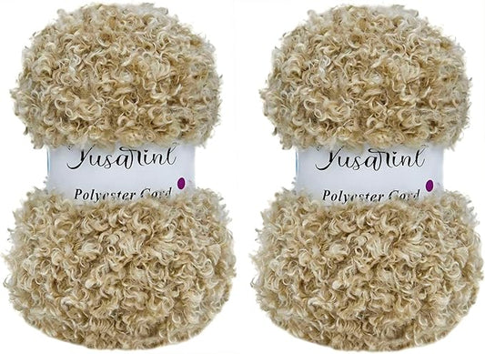 (32 Colors Available) Yusarinl 2 Skeins Teddy Bear Yarn,Fuzzy Yarn for Crochet Polyester Plush Fur for Crafts Fluffy Fuzzy for Knitting(6.7 oz, 80 yds)-Light Khaki