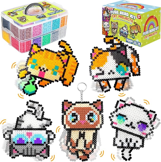 funzbo 15000 5mm fuse beads kit - 18 colors fuse beads set with 5 cat patterns, christmas gifts for kids, home school arts and crafts project, art decorations, toys gift set for girls and boys age 5+