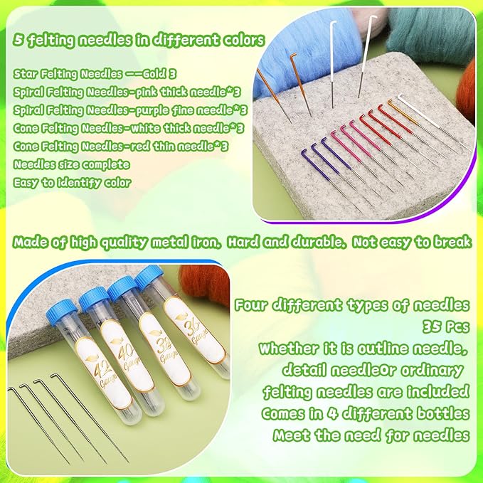 Mayboos Needle Felting Kit, 24 Colors Wool Roving Set, Felting Needles with Felting Tool and Foam Mat Needle Felting Kits for Beginners Adult DIY Arts and Craft