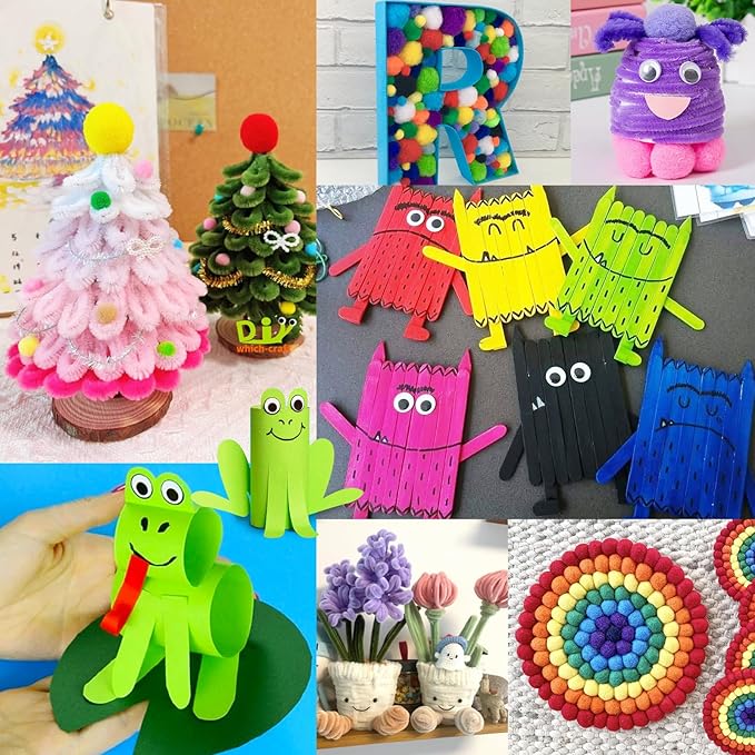 FUNZBO Easter Arts and Crafts Supplies for Kids - Craft Kits with Pipe Cleaners, Popsicle Stickers, Construction Paper, Pom Poms & Googly Eyes, Birthday Gifts for Girls & Boys Age 4+