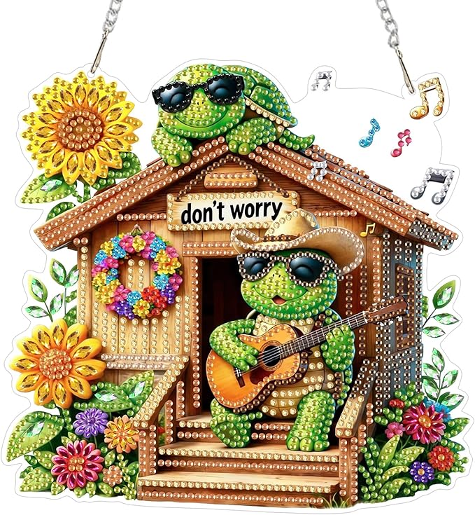 CEOVR Turtle Hanging Diamond Art for Adults, Inspirational Diamond Painting Pendant DIY Gem Art Wall Hanging Ornament, Acrylic Home Garden Decor with Chain, Box Kit 7.8×7.49inch