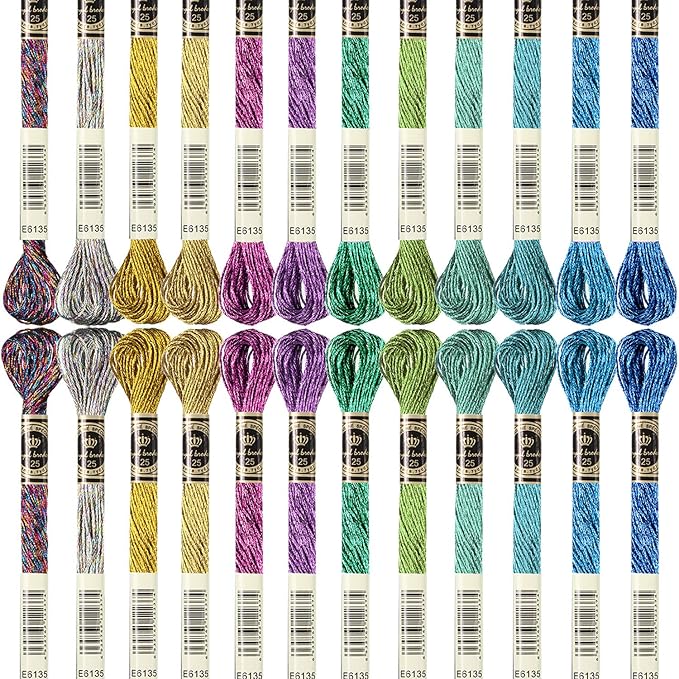WILLBOND 24 Pcs Metallic Embroidery Floss Cotton Stitch Embroidery Thread Skein Threads Glitter Embroidery Thread Cross Stitch Thread for Friendship Bracelets DIY Thread Crafts(Classic Color)