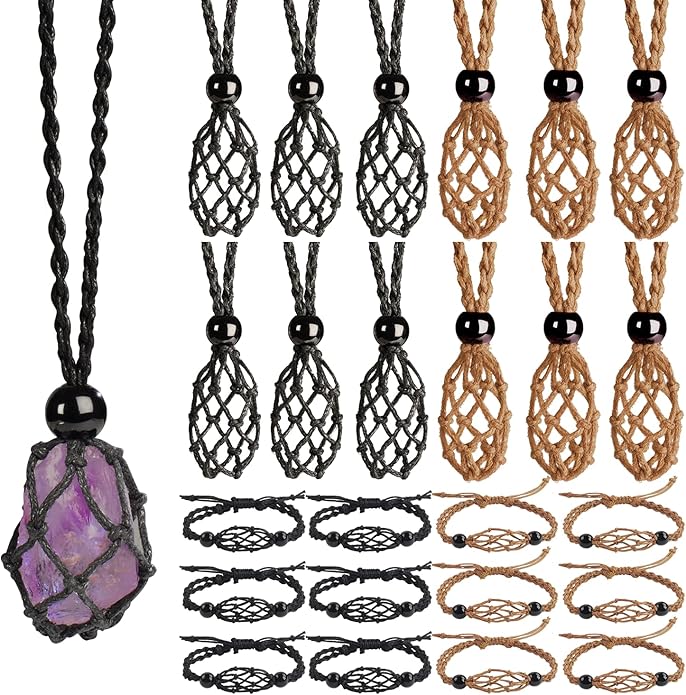 24pcs Adjustable Empty Necklace Holder Crystal Stone Necklace Pendant Necklace Cord Hand Woven Necklace Ropes for Jewelry Making