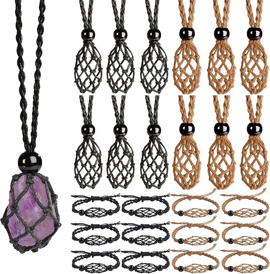 24pcs Adjustable Empty Necklace Holder Crystal Stone Necklace Pendant Necklace Cord Hand Woven Necklace Ropes for Jewelry Making