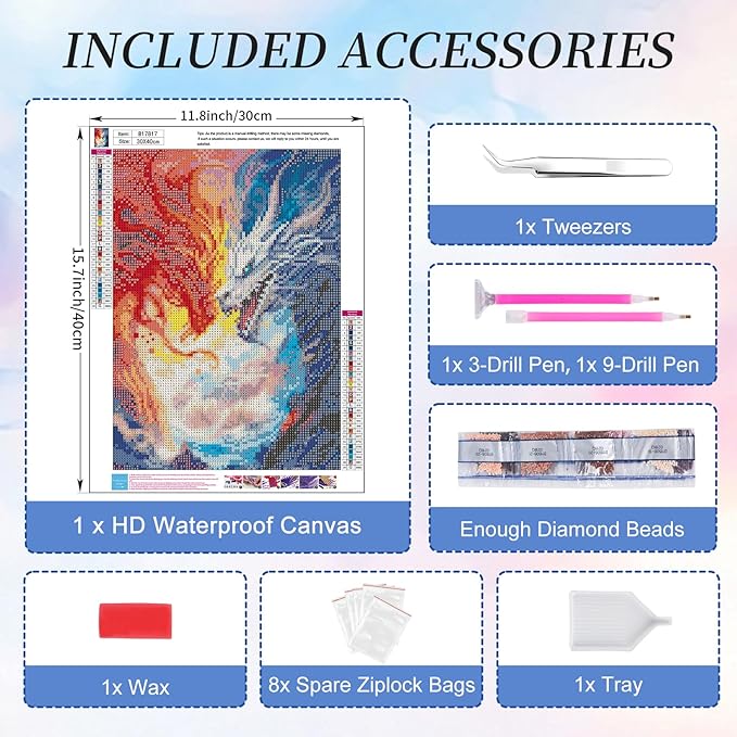 Camocin Diamond Art Kits for Adults Dragon, 5D Dragon Diamond Painting Kits for Adults Beginners, DIY Animals Full Round Dots Drill Gem Art Kit for Gift Home Wall Decor 12 x 16 Inch
