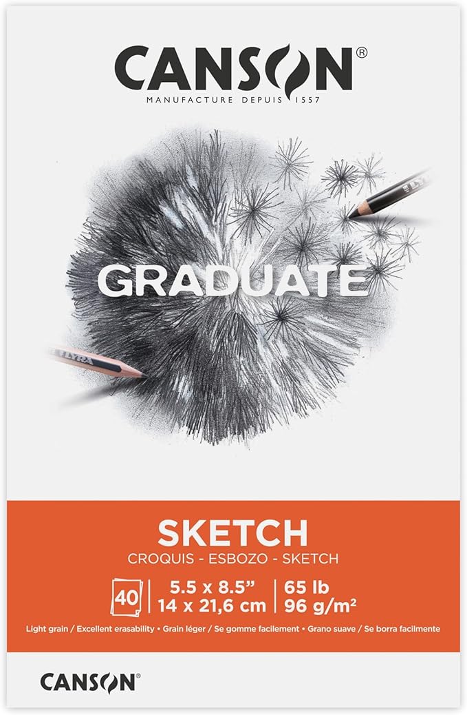 Canson Graduate Sketch Pad, Foldover, 5.5x8.5 inch, 40 Sheets | Artist Paper for Adults and Students