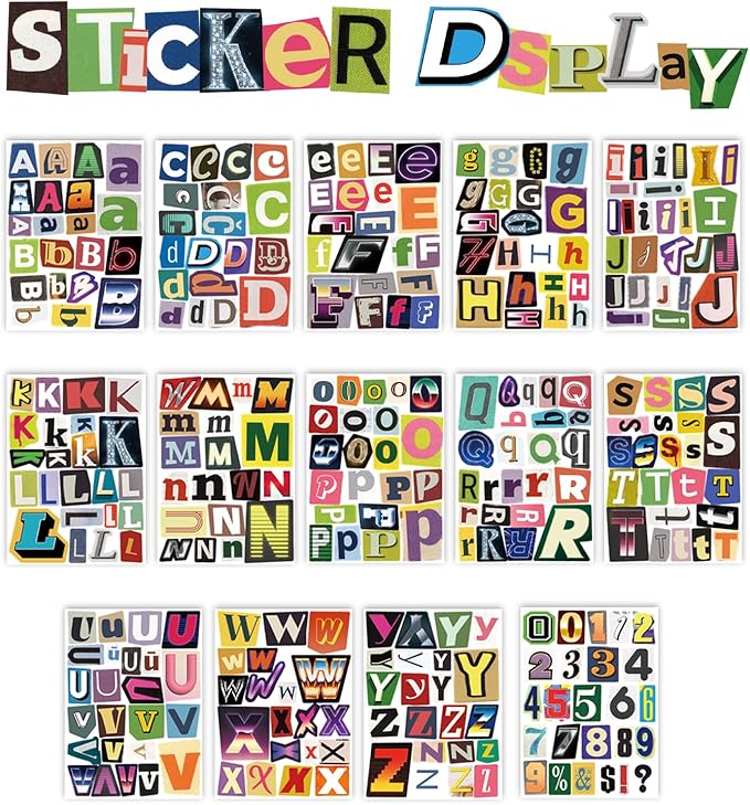 Large Ransom Note Alphabet Letter Stickers Book, Retro Mixed Font Collage Stickers for Scrapbooking, Junk Journal, DIY Craft Projects, Peel & Ready Stickers for Journaling, Card Making, Home Decor