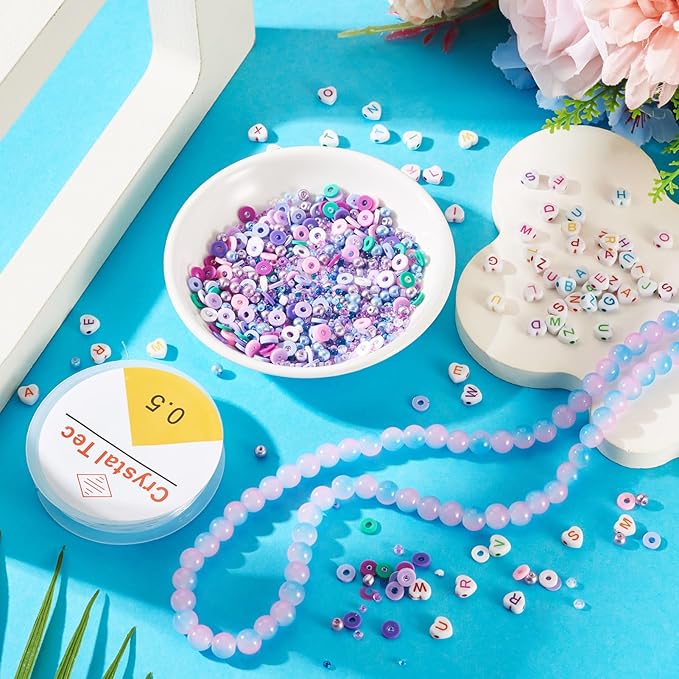 Spritewelry Friendship Bracelet Making Kit with Glass Seed Beads 8mm Sky Blue Clay Beads Bracelet Making Kit for Adults Letter Bead for Jewelry Making DIY Crafts Gift Supplies 1 Bag