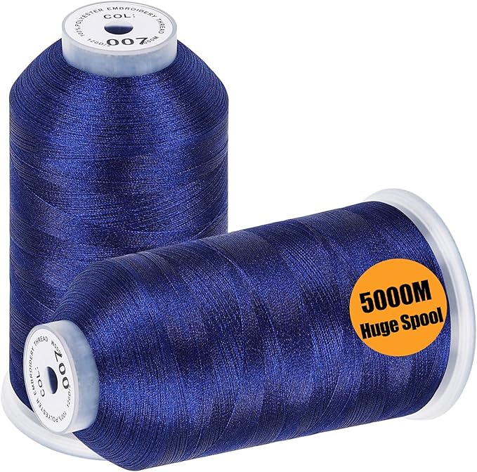 New brothread - 2 Huge Spools 5000M Each Polyester Embroidery Machine Thread 40WT for Commercial and Domestic Machines - Prussian Blue