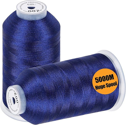 New brothread - 2 Huge Spools 5000M Each Polyester Embroidery Machine Thread 40WT for Commercial and Domestic Machines - Prussian Blue