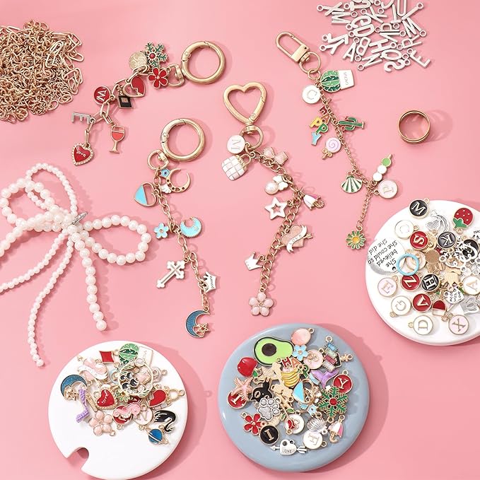 ASTNIC 316PCS Keyring Making Kit & Bag Charm Kit with Charms, Key Ring Hoop, Pliers, DIY Jewellery Making Supplies for Bracelet, Necklace and Jewelry Making, Gifts for Girls, Women, Adults
