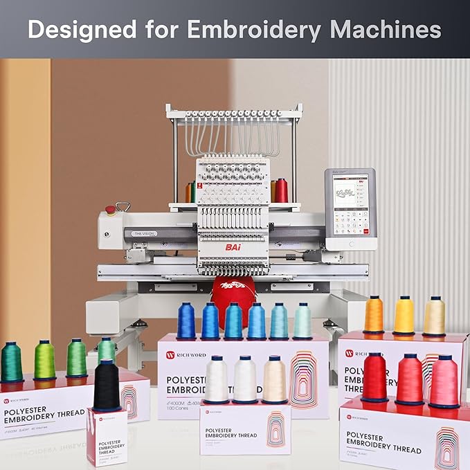 BAi Embroidery Thread Set 60 Brilliant Colors, 40WT (108D/2) High-Tenacity Polyester, 4000M Each Spool Smooth, Fade-Resistant, Professional Thread for Embroidery Machines