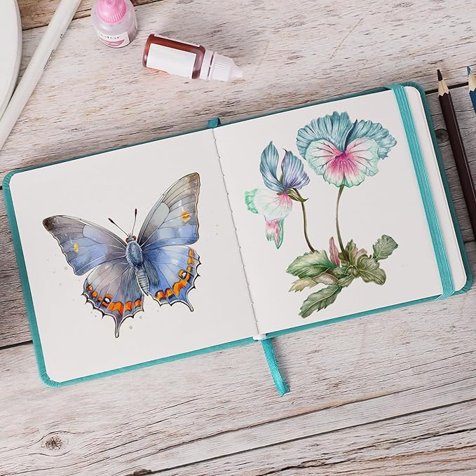 Hardcover Pocket Sketchbook, 5" x 5" Square Mini Sketchbook, 98lb/160gsm Heavyweight Tiny Sketch Book, 80 Sheets Small Travel Drawing Journal for Adults, Artist, Ideal for Gift (Dark Blue)