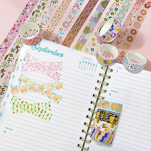60 Rolls Floral Washi Tape Set,Flower Patterns Decorative Skinny Blooms Masking Tapes with Gold Foil Supplies for Arts,Scrapbook,Planner,DIY Arts and Crafts,Gift Wrapping