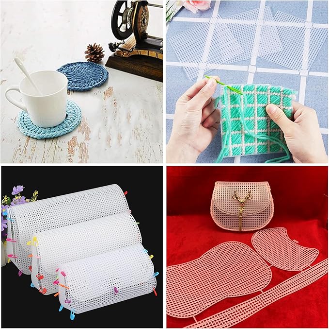 Allazone 59 PCS Mesh Plastic Canvas Sheets Kit Including 24 PCS Clear Plastic Canvas, 12 Color Acrylic Yarn for DIY Crafts Embroidery Cross Stitch, Acrylic Yarn Crafting, Knit and Crochet Projects