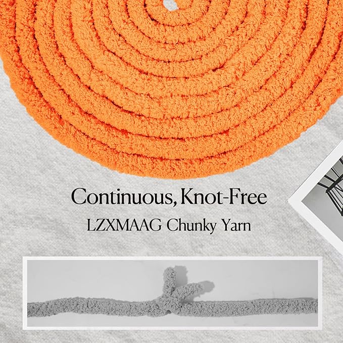 Chunky Yarn for Hand Knitting and Blankets – Super Soft Jumbo Chenille Yarn Pack for Crocheting, Bulky DIY Projects, 8 Skeins(Orange)