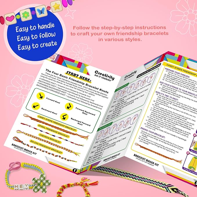 bracelet making kit for girls - friendship bracelet kit - christmas gifts for ages 6 7 8 9 10 11 12 year old girl birthday gifts, arts and crafts for kids ages 8-12 teen bracelets diy maker pink blue
