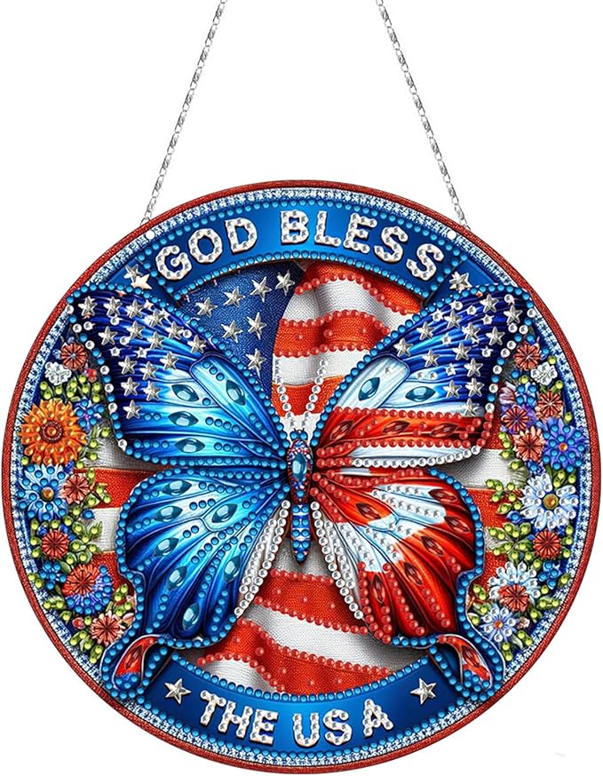 Generic DIY Hanging Diamond Pendant Special Shaped Crystal Diamond Art Painting Ornament Single Sided for Window Home Garden Wall Door Decor-USA Butterfly