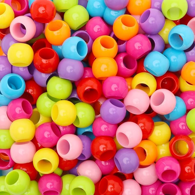 300 acrylic large hole beads for crafts and for hair 10mm x 12mm acrylic barrel beads with 5.7mm large hole, bright assortment