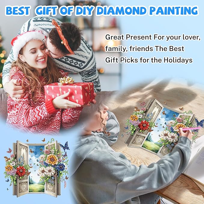 Bowetile Garden Scene Diamond Art Hanging Kits for Adults, Diamond Art Suncatchers Enchanted Flower Door, 5D Special Shape Diamond Painting Pendant Window Ornament Gifts for Home Wall Decor