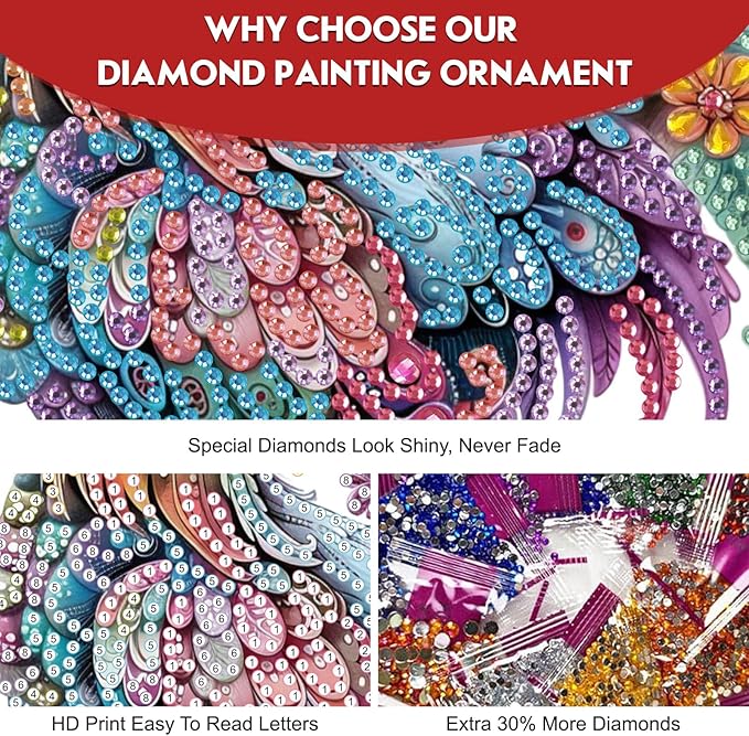 Hanging Diamond Art Kit for Adult, Cartoon Chicken, 5D Special Shaped Rhinestone Diamond Painting Ornament, Floral Rooster, DIY Acrylic Diamond Art Painting Window Pendants Home Garden Wall Decor