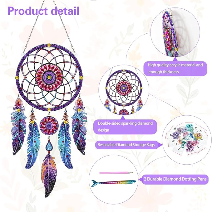 DIY Dream Catchers Diamond Painting Kit - Handmade Craft for Boho Decor, Symbol of Good Dreams & Positive Energy, All-Inclusive Crafts for Adults (Dreamy)