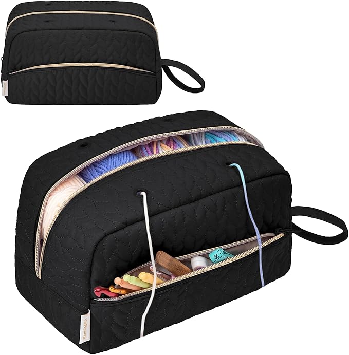 Crochet Yarn Bag Knitting Bag Storage for Crocheting Accessories Crochet Hook Case Organizer Gift for Crochet Lovers (Black), K3201