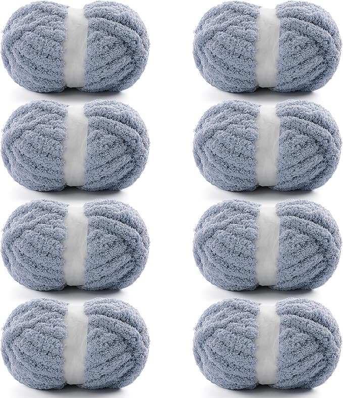 8 Pack Chunky Yarn for Crocheting, Blanket Thick Chenille Yarn for Hand Knitting, Soft Yarn Chunky Yarn for Crochet 28 Yds 7.7 Oz Each Skein (Blue Gray)