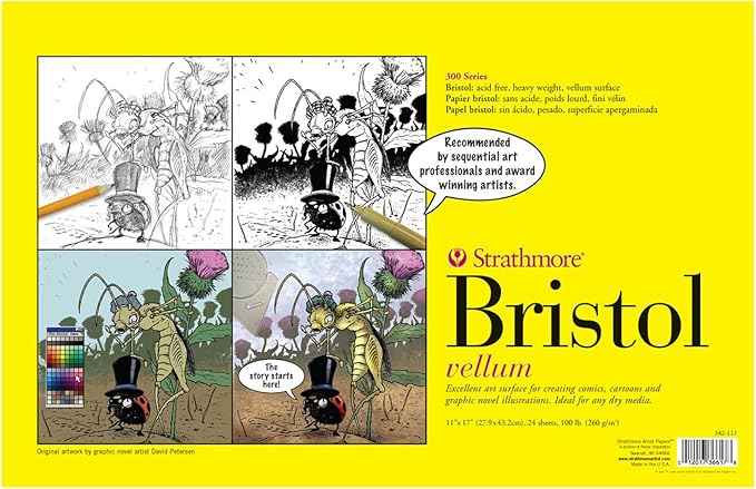 Strathmore 300 Series Bristol Paper Pad, Vellum, Tape Bound, 11x17 inches, 24 Sheets (100lb/270g) - Artist Paper for Adults and Students - Charcoal, Pen and Ink, Marker, and Pastel
