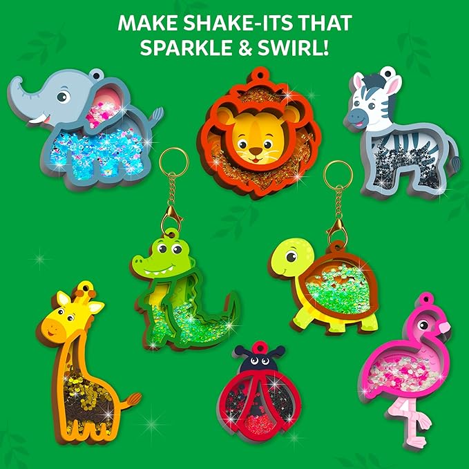 Skillmatics Art & Craft Activity - Shake-its Animals, DIY Glitter Craft Kit with Keychains, Fun & Creative Travel Toys, Party Favors & Birthday Gifts for Girls & Boys Ages 4, 5, 6, 7, 8, 9