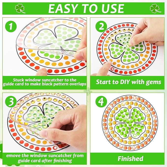 Qyeahkj 6 Pcs St Patrick's Day Arts Crafts DIY Shamrock Hat Gem Diamond Suncatcher Crafts for Kids Patrick Diamond Painting Gifts Exchange for Kids Aged 4 6 8 10 12 for Home School Party Decor