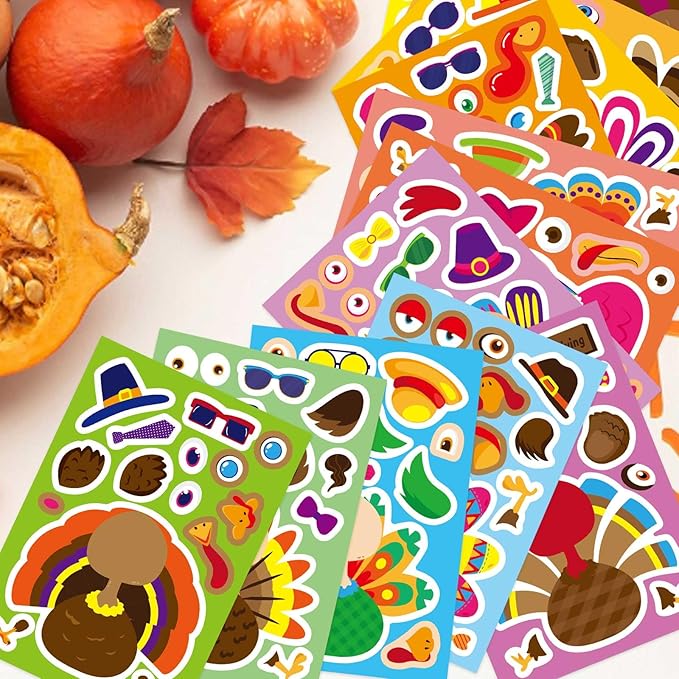 make a turkey stickers, 36 sheets make your own turkey stickers thanksgiving stickers for kids classroom reward, autumn stickers fall theme party favor thanksgiving crafts for kids,12 desgins