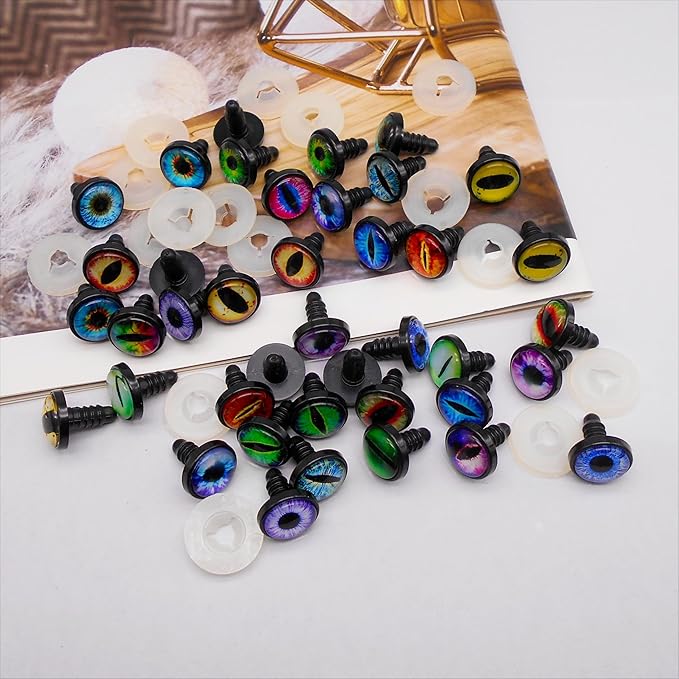 JJGQAZ 16 Pairs 14mm 16mm Dragon Eye Safety Eyes with Washer for Stuffed Animal Eyes Amigurumi Crochet Toy Craft Eyes for Teddy Bear Doll Making Supplies (16MM)