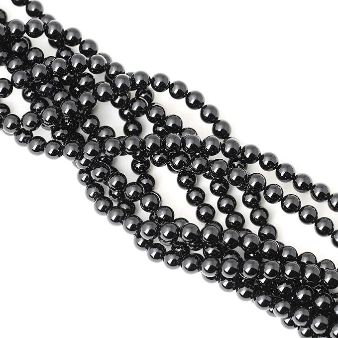 45PCS 8mm Black Smooth Polish Onyx Agate Gemstone Round Loose Beads for Jewelry Making 1 Strand 15"