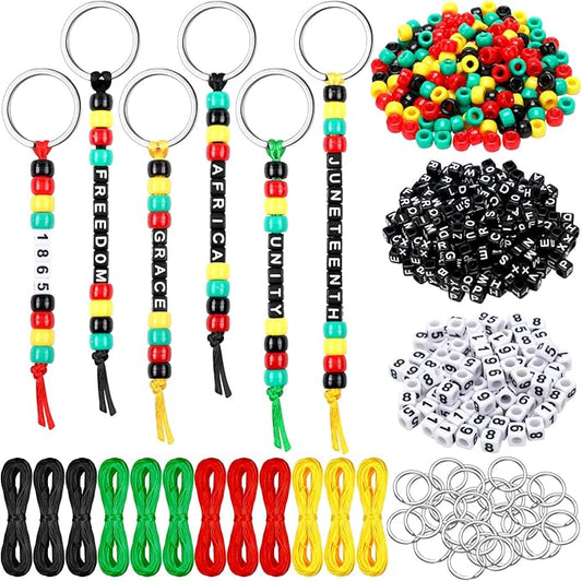 Landical 564 Pcs Juneteenth Keychain Making Kit DIY Bead Key Chain Craft Adjustable Letter Beads 1865 Freedom Day Gift Jewelry African American Independence Holiday Party Favor (Multicolor)
