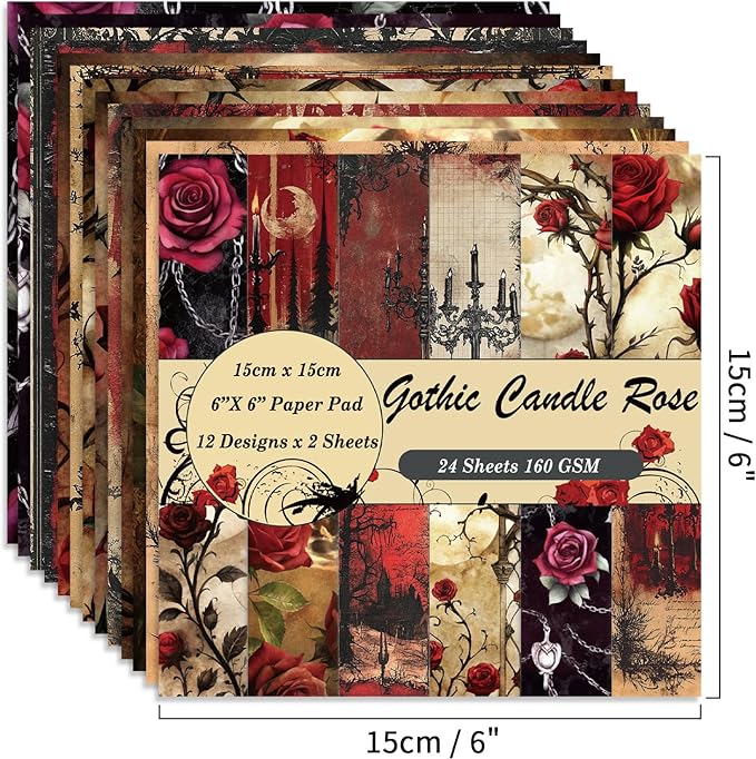 6x6" 160gsm cardstock Single Sided Scrapbooking 24 Papers Pad vintage decoupage scrapbook kit patterned paper junk journal supplies journaling supply scrap paper crafting.Candle Rose