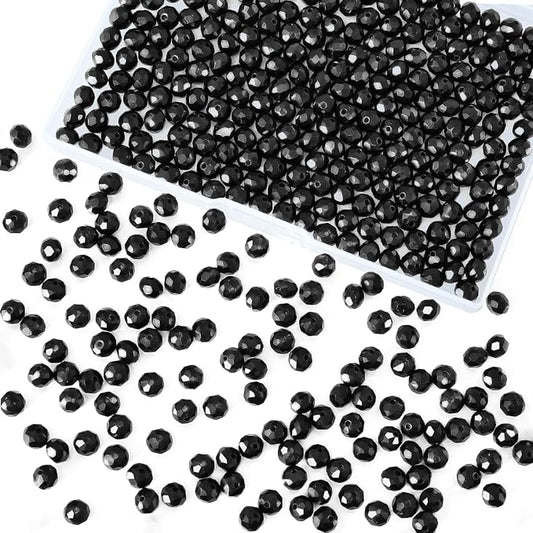 laopottbeads 460pcs 8mm crystal glass beads for jewelry making beads for bracelets necklace pendants making supplies(black)