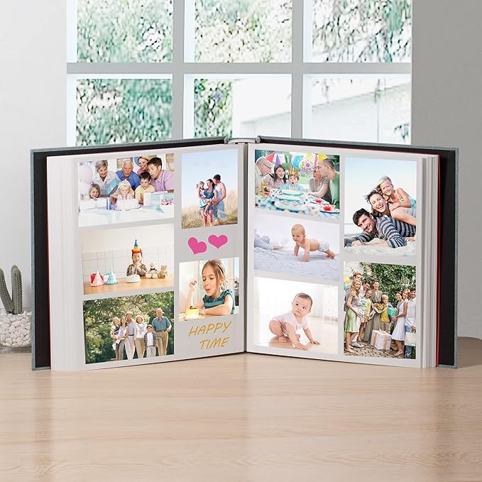 Large Photo Album Self Adhesive 4x6 5x7 3x5 8.5x11 Scrapbook Magnetic Album DIY Scrap Book Length 13 x Width 12.8 (Inches) 120 Sticky Pages Linen Cover DIY Photo Album (Green)