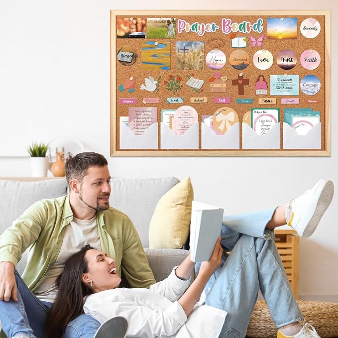 Boho Prayer Board Kit - 114 Pcs Prayer Board Supplies with Pins Envelope Bible Verse Quotes Cards Colorful Motivational Vision Boards Decorations, Bible Study Supplies (Not Including Board)