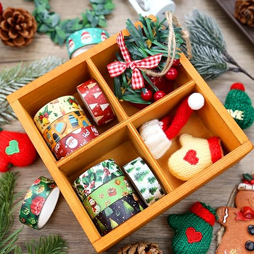 Christmas & Winter Washi Tape Set - 16 Rolls Holiday Decorative Tape for Bullet Journals, Scrapbooking & Gifts (0.6" x 10 ft) - Santa, Tree, Snowman, Penguin, Bear, Red Green Blue