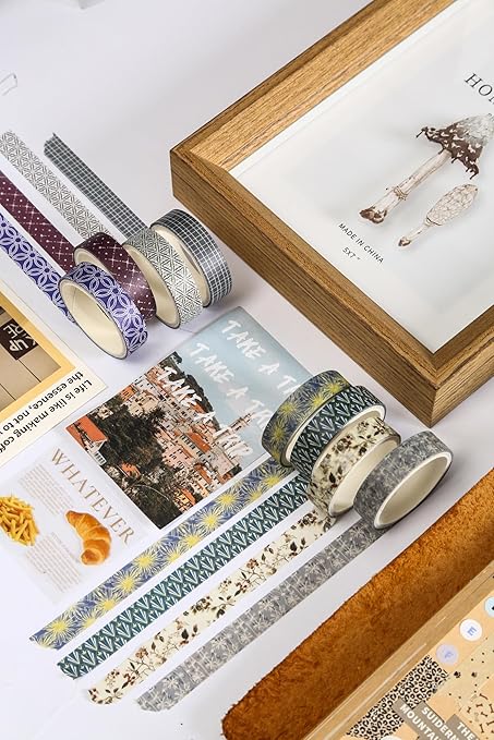 10 Rolls Skinny Washi Tape Set Texture Arts Adhesive Tapes Basic Patterns Decorative Masking Tape Sets for Craft, Kids, Scrapbook, DIY, Gift Wrapping (Style Four)