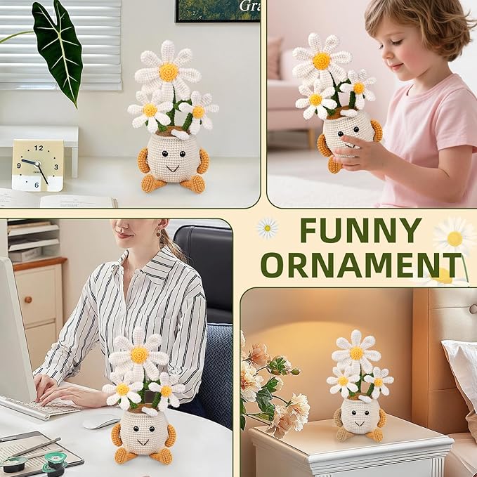 Nitlak Crochet Kit for Beginners, Daisy Potted Beginner Crochet Kit for Adults Women Men, Crochet Starters Kit with Step-by-Step Video Tutorials, Complete Crochet Accessories for DIY Craft
