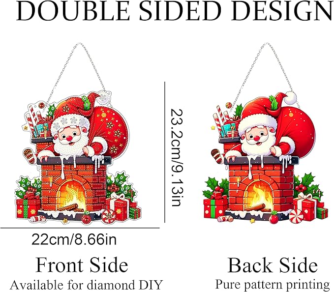 JJFox Diamond Art Hanging Kit for Adult,Special Shaped Rhinestone,Double Sided DIY Acrylic 5D Diamond Art Painting Window Pendants Home Garden Wall Hanging Kits Hanging Ornament (Father Christmas)