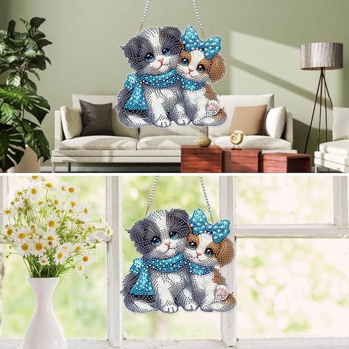 MXJSUA Shih Tzu Dog Diamond Art Hanging Kits for Adults Beginners, DIY Acrylic Special Shaped Crystal Diamond Gem Drills Pendant Art Painting Ornament for Home Wall Decor Gift