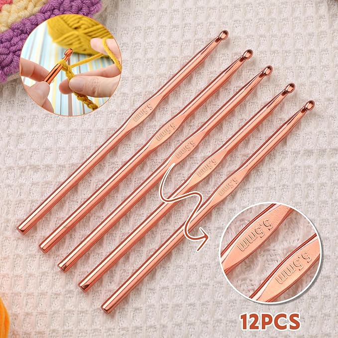 UzecPk 12PCS 5.5mm Aluminum Crochet Hooks, Size I (Size 9) Crochet Hook, Metal Crochet Needles Crochet Hooks Bulk for arn Craft Beginners Women Adults