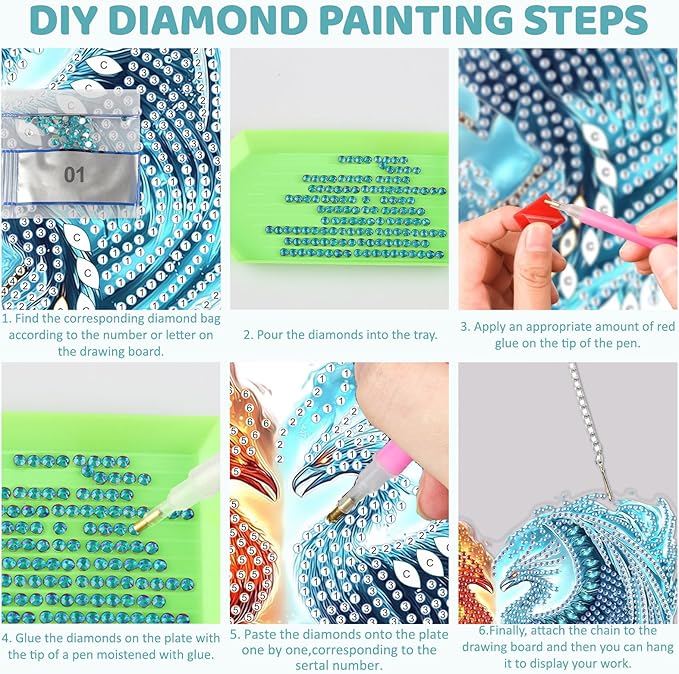MEIYUDA Phoenix Diamond Art Hanging Kits for Adult, Ice Fire Phoenix Diamond Painting Hanging Kits Ornaments, DIY Special Shaped Rhinestone Window Pendants Kit for Home Garden Wall Decor Gift