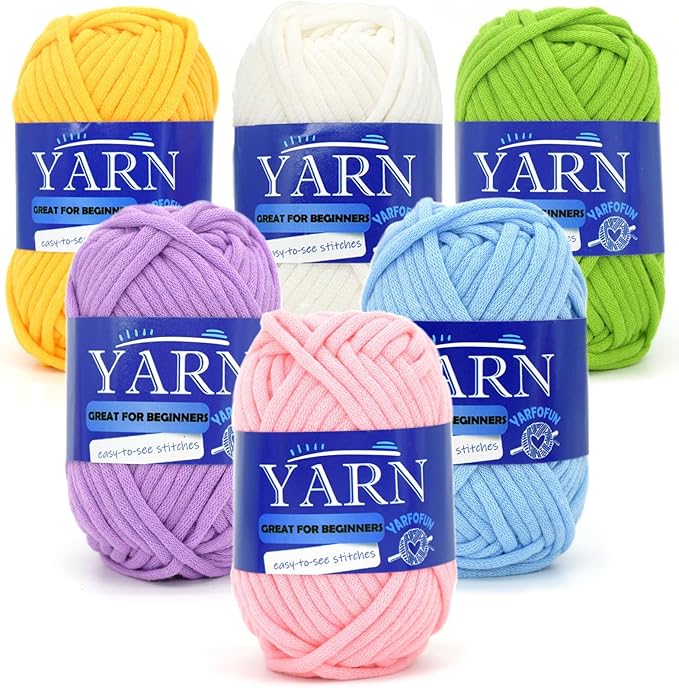 6 Pack Beginners Crochet Yarn Blue Green Pink Purple Yellow White Cotton Crochet Yarn for Crocheting Knitting Beginners-Pastel Series