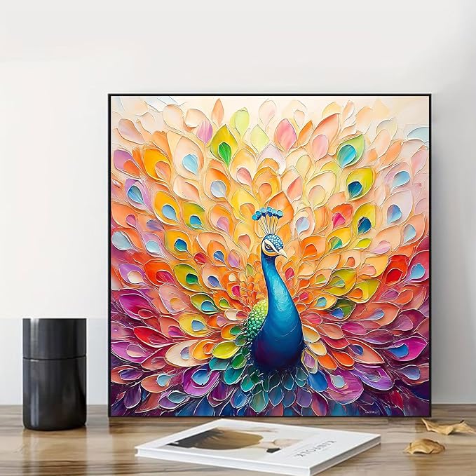 hkejoi Peacock Paint by Number for Adults, Peacock Paint by Numbers Kit for Adults Beginners, Painting by Number DIY Crafts Acrylic for Gift Home Decor 16x16 in